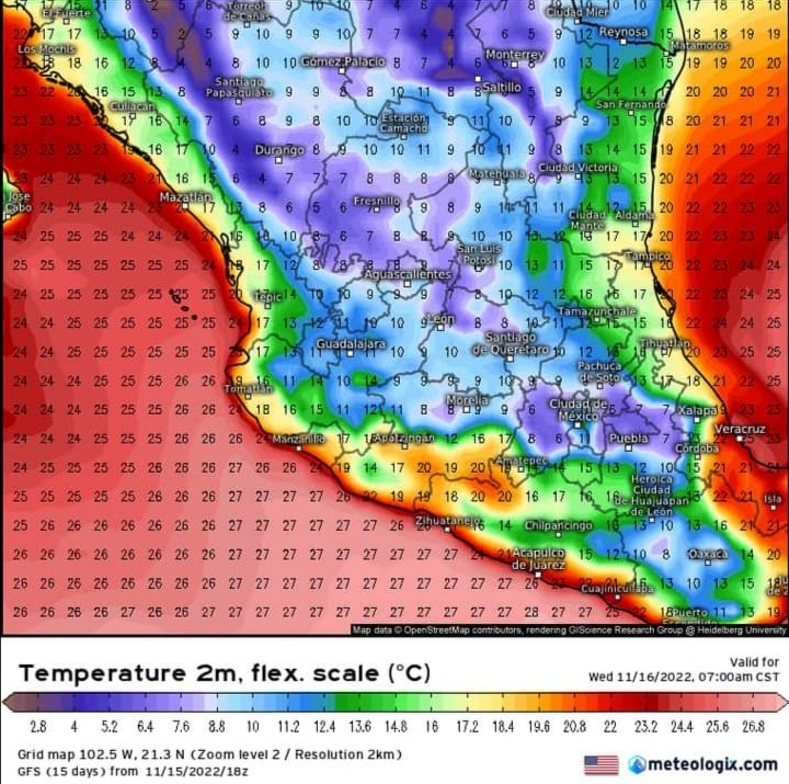 🥶⚠️En el transcurso de esta noche y madrugada, se pronóstica temperaturas frías-heladas sobre gran parte de México.